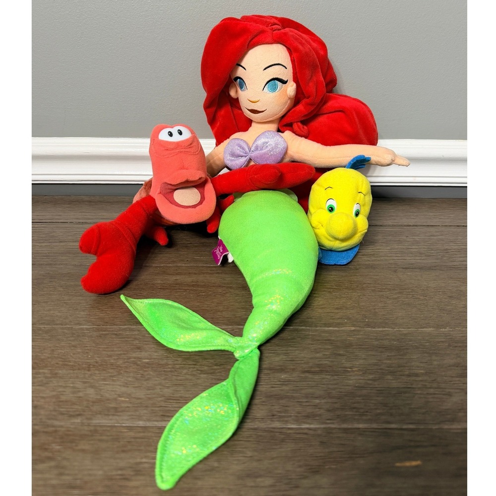Disney The Little Mermaid Ariel Sebastian Flounder Plush Set Princess